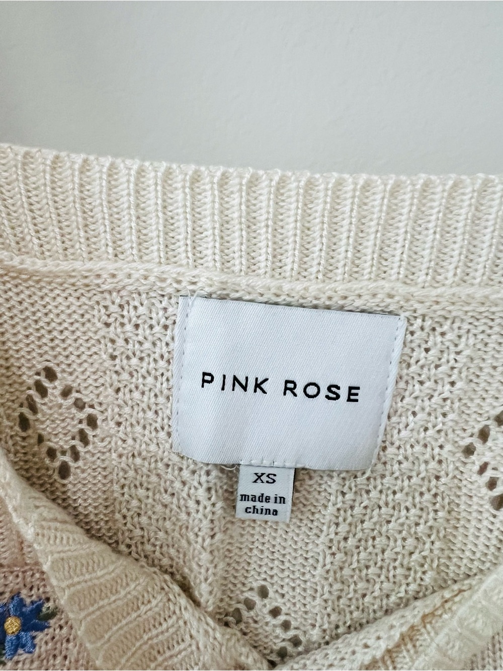 Pink Rose Pointelle Knit Cardigan & Tank Set Blue floral embroidered Cottagecore - Picture 8 of 14